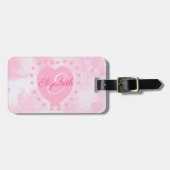 ピンクかわいらしハート名前をカスタムするモノグラムイニシャル ラゲッジタグ (正面横)