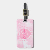 ピンクかわいらしハート名前をカスタムするモノグラムイニシャル ラゲッジタグ (正面縦)