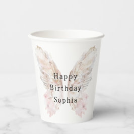 ピンクかわいらしバタフライウイング誕生日 紙コップ