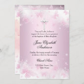 ピンクかわいらしバタフライクロスフォトバプテスマ2 招待状 (正面/裏面)