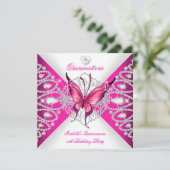 ピンクかわいらしバタフライティアラキンセアニェラ15日パーティー 招待状 (スタンド正面)