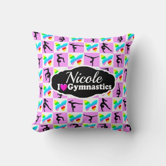 ピンクかわいらしバタフライ体操デザイン クッション (正面)