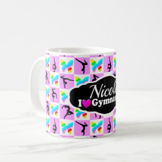 ピンクかわいらしバタフライ体操デザイン コーヒーマグカップ