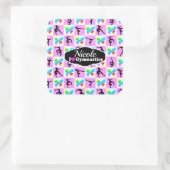 ピンクかわいらしバタフライ体操デザイン スクエアシール (バッグ)