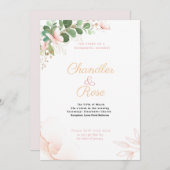 ピンクかわいらしバタフライ結婚式招待状 招待状 (正面/裏面)