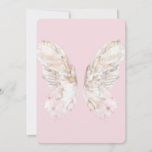 ピンクかわいらしバタフライ金ゴールドグリジーフレーム誕生日 招待状 (裏面)