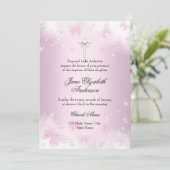 ピンクかわいらしバタフライ&クロスフォトバプテスマ招待状 招待状 (スタンド正面)