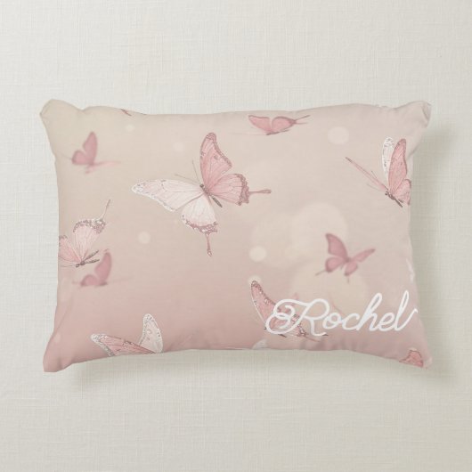ピンクかわいらしバタフライbas mitzva装飾用クッション アクセントクッション (正面)