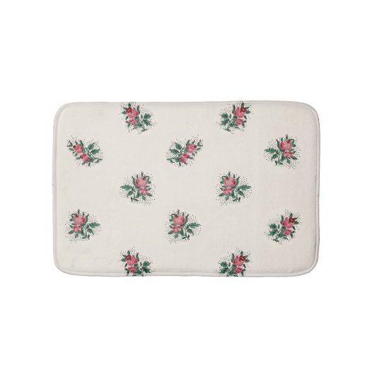 ピンクかわいらしバラガーリースヴィンテージ壁紙 バスマット (正面)