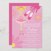 ピンクかわいらしバレリナダンス誕生日招待状 招待状 (正面/裏面)