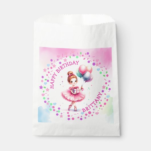 ピンクかわいらしバレリーナガールの誕生日パーティー フェイバーバッグ (正面)