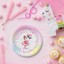 ピンクかわいらしバレリーナガールの誕生日パーティー ペーパープレート