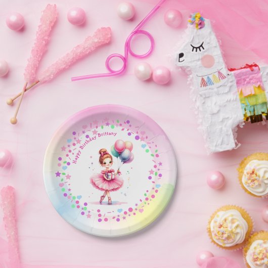ピンクかわいらしバレリーナガールの誕生日パーティー ペーパープレート (パーティー)