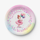 ピンクかわいらしバレリーナガールの誕生日パーティー ペーパープレート (正面)