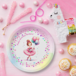 ピンクかわいらしバレリーナガールの誕生日パーティー ペーパープレート