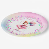 ピンクかわいらしバレリーナガールの誕生日パーティー ペーパープレート (アングル)