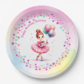 ピンクかわいらしバレリーナガールの誕生日パーティー ペーパープレート (正面)