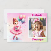 ピンクかわいらしバレリーナガールの誕生日パーティー 招待状 (正面)