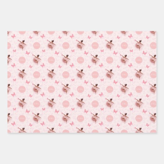 ピンクかわいらしバレリーナ女子の誕生日パーティーで ラッピングペーパーシート (正面3)