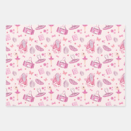 ピンクかわいらしバレリーナ女子の誕生日パーティーで ラッピングペーパーシート
