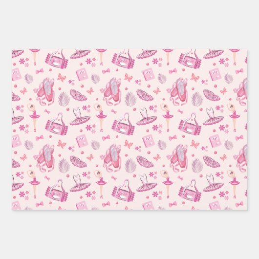 ピンクかわいらしバレリーナ女子の誕生日パーティーで ラッピングペーパーシート (正面)