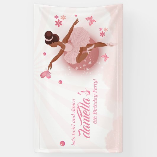 ピンクかわいらしバレリーナ女子の誕生日パーティーで 横断幕 (縦)