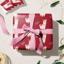 ピンクかわいらしバレンタインデラマ小さな女の子名 ラッピングペーパー