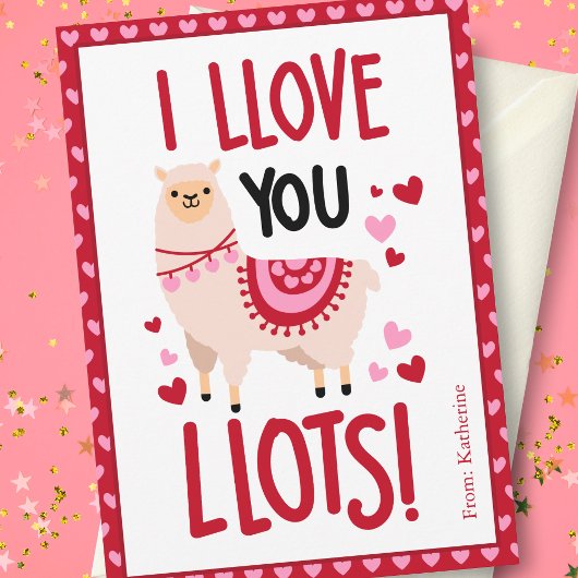 ピンクかわいらしバレンタインデーLlama教室 ノートカード