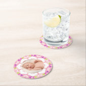 ピンクかわいらしパステルカスタムズ写真ガールズ誕生日 ラウンドペーパーコースター (インサイチュ)