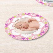 ピンクかわいらしパステルカスタムズ写真ガールズ誕生日 ラウンドペーパーコースター (アングル)