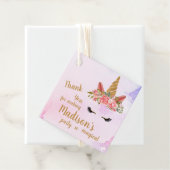 ピンクかわいらしパステルフローラユニコーンバースデーパーティー フェイバータグ (インサイチュ)