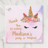 ピンクかわいらしパステルフローラユニコーンバースデーパーティー フェイバータグ (正面)
