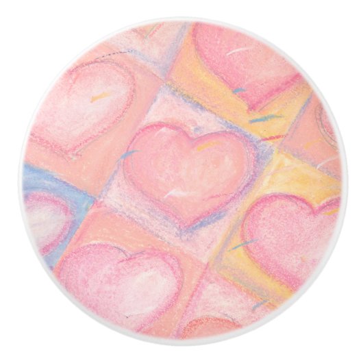 ピンクかわいらしパフェミニンステルハートアートワーク セラミックノブ (正面)