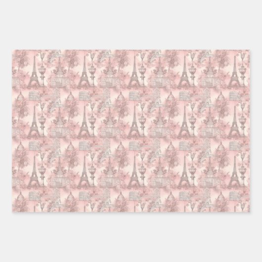 ピンクかわいらしパフランスのリシアデザイン ラッピングペーパーシート (正面3)