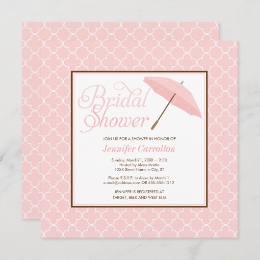ピンクかわいらしパラソルのブライダルシャワー招待状 招待状 (正面/裏面)