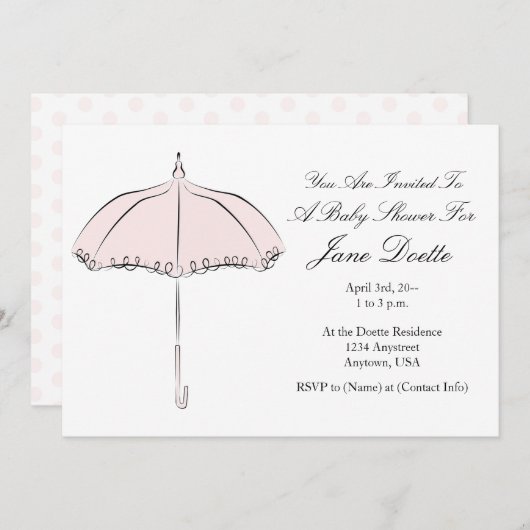 ピンクかわいらしパラソルシャワー招待状 招待状 (正面/裏面)