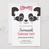 ピンクかわいらしパンダベアーガールズ誕生日招待状 招待状 (正面)