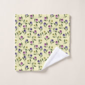 ピンクかわいらしパープルとイエローパンジー バスタオルセット (ウォッシュタオル)