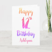 ピンクかわいらしパープルグリッター12誕生日 カード (正面)