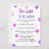 ピンクかわいらしパープルバルーンベビーシャワー招待状 招待状 (正面)