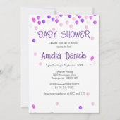 ピンクかわいらしパープルバルーンベビーシャワー招待状 招待状 (正面)