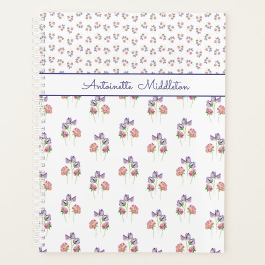 ピンクかわいらしパープルフローラパーソナライズされた プランナー手帳 (正面)
