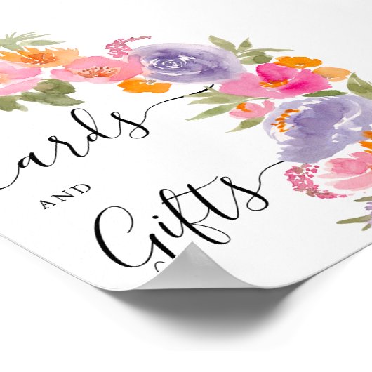 ピンクかわいらしパープルフローラ写真卒業式サイン ポスター (角)