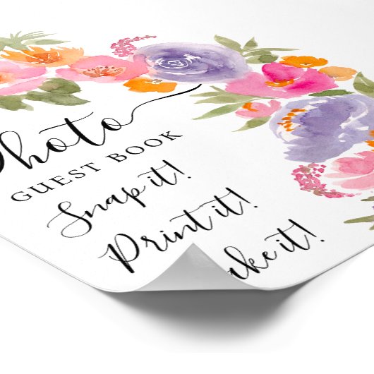 ピンクかわいらしパープルフローラ写真卒業 ポスター (角)