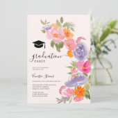 ピンクかわいらしパープルフローラ写真卒業 招待状 (スタンド正面)