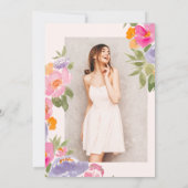 ピンクかわいらしパープルフローラ写真卒業 招待状 (裏面)