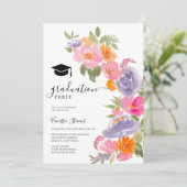 ピンクかわいらしパープルフローラ写真卒業 招待状 (スタンド正面)