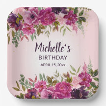 ピンクかわいらしパープルフローラ女子誕生日