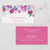 ピンクかわいらしパープルミントフローラ水彩 名刺 (正面/裏面)