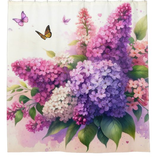 ピンクかわいらしパープルライラックフローラシャワーカーテン シャワーカーテン (正面)